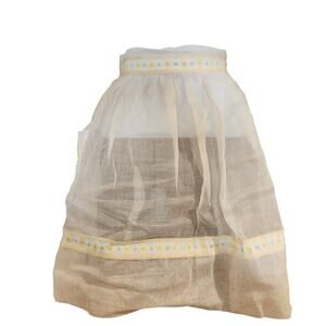 Vintage 50's Sheer White And Yellow Waist Apron W/flower Embroidery